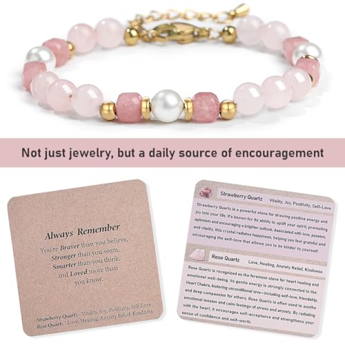Image of Quietsun Trendy Gifts for Her-Positive /Love /Joy Natural Crystal Bracelets for Girls /Teens /Adults-Adjustable /Handmade-Gift Box Packing