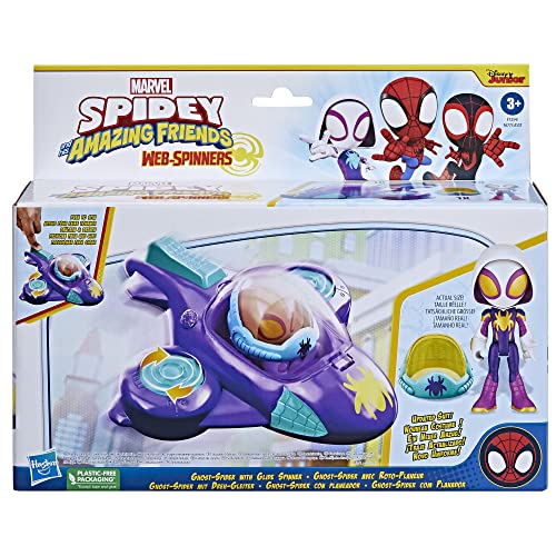 Spidey and His Amazing Friends Web-Spinners Ghost-Spider with Glide Spinner, Car Playset with Vehicle, 4-Inch Scale Marvel Action Figure and Accessory, Toy Cars for Kids 3 and Up - image 2