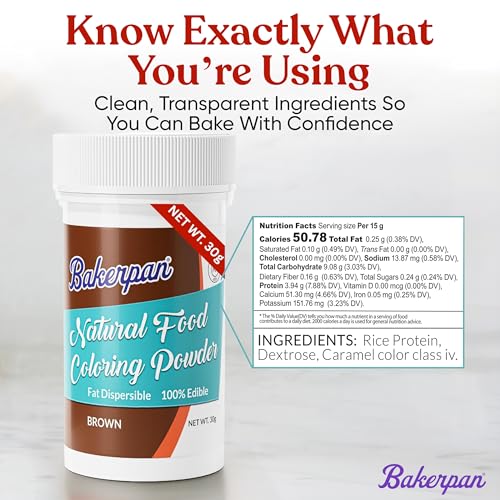 Image of Bakerpan Brown Food Coloring Powder for Baking - 30g Oil Based, Artificial Dye-Free, Kosher, Gluten-Free - For Buttercream, Chocolate, Candy & Cakes