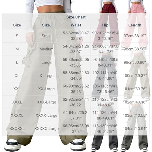 Women Y2K Cargo Pants Baggy Elastic High Waist Parachute Pants Plus Size Casual Going Out Hiking Straight Trousers Army Green - image 4