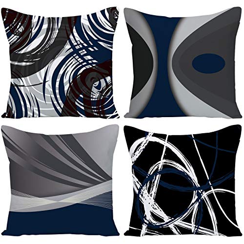EZVING Set of 4 Throw Pillow Covers Modern Abstract Navy