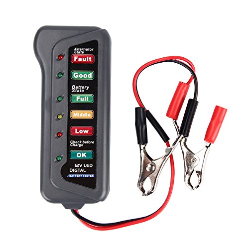 Donnagelia - Comprobador de Batería de Coche (12 V, para Automoción, electromóvil, Motocicleta, acumulador, alternador con 6 Indicadores LED) Cover