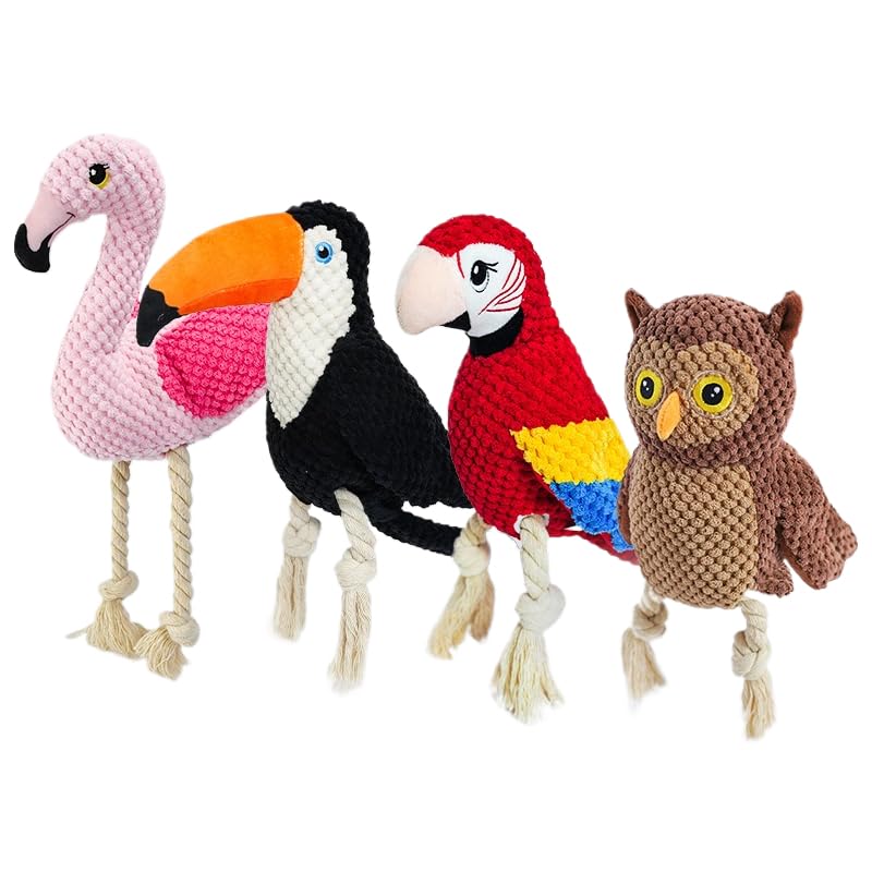 PIANG GOUER plüsch hundespielzeug,gefüllte quietschende Hundespielzeug mit weichen haltbaren stofftier für kleine mittlere große Rassen, Hunde Kuscheltier unzerstörbar（Flamingo）