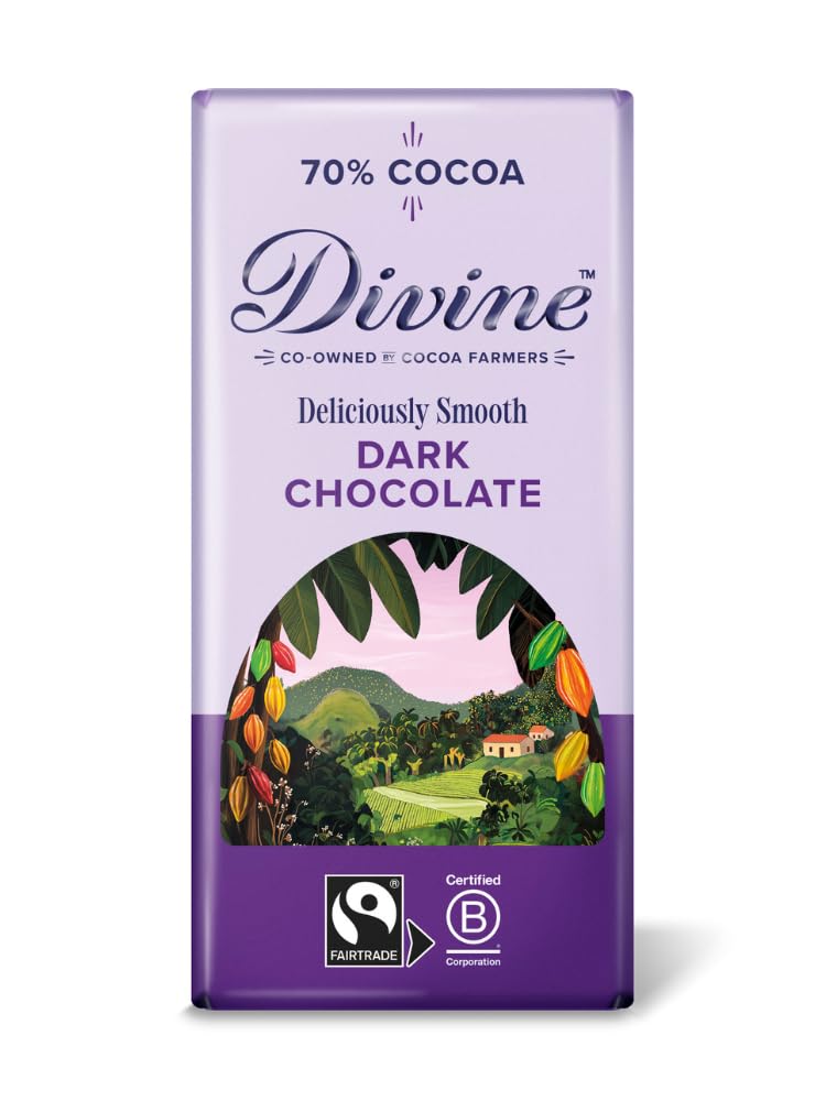 Divine 70% Cocoa Dark Chocolate 90g Bar – Fairtrade Dark Chocolate – Smooth Rich Flavour – Ethical Premium Chocolate