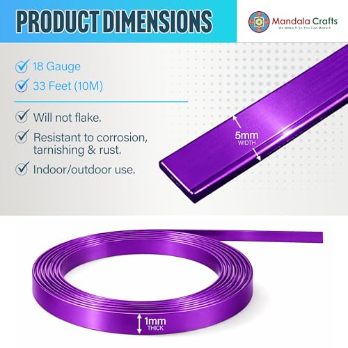 Image of Mandala Crafts 5mm Purple Flat Aluminum Crafting Wire for Sculpting | 33 FT, Anodized, Colored, Tarnish Resistant, Bendable, Flexible, for Jewelry Making, Bezel, Bonsai, Armature, Outdoor