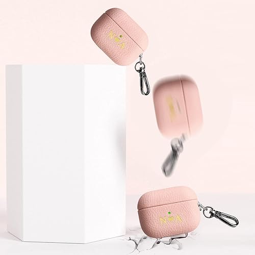Miniatura 4 de Funda de cuero con iniciales personalizadas para Apple Airpods Pro de 2 generación, funda vegana de lujo con llavero con nombre personalizado en