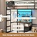 DICTAC Bunk Bed with Desk,Led Lights and Charging Station Metal L-Shaped Twin Over Twin Bunk Beds with Storage Drawers and Shelves, Loft Bed with Safety Guardrail and Ladder for Kids and Teen,Black