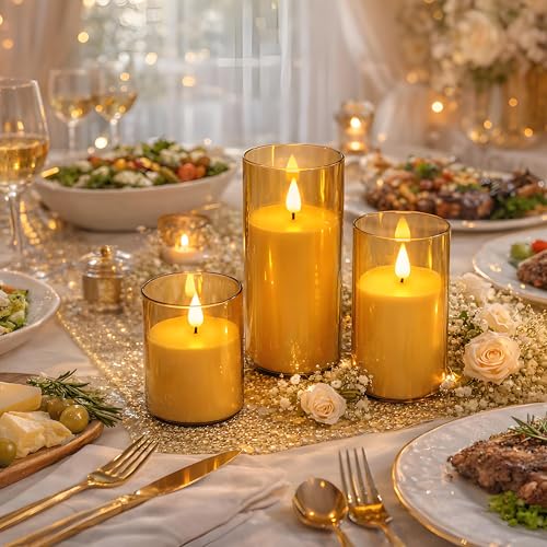 Image of NICEME Flickering Flameless Candles with Remote Timer Unbreakable Acrylic Battery Operated LED Candles with Flickering Flame 3D Wick for Romantic Ambience Home Decor Set of 3, D3 inch xH4 inch 5 inch 6 inch Amber