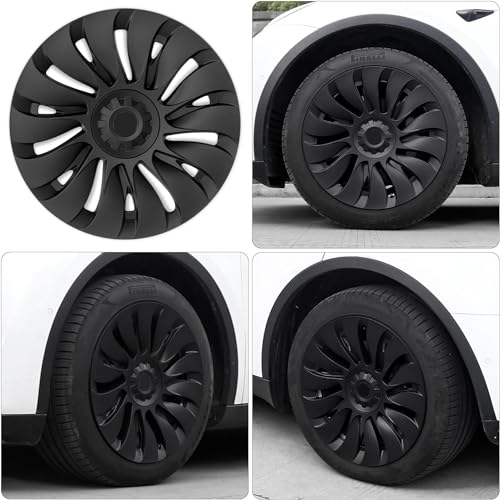 Klutchtech Model Y Hubcaps - 19 Inch Gemini Wheel Covers 19'' Hurricane Wheel Hub Caps - Left-Right Aero Symmetry Design Kit Fit Model Y Accessories 2021-2023 (Matte Black - 4 Pack) - Image 6
