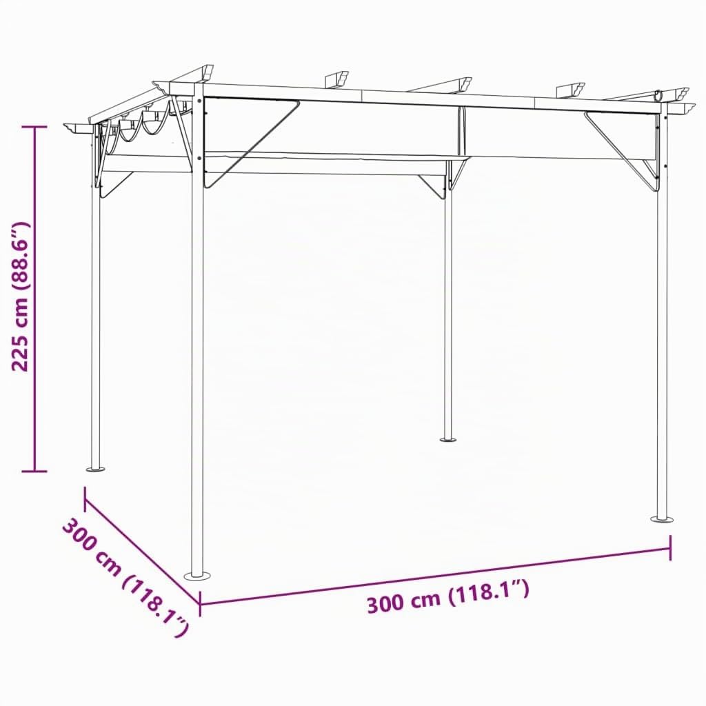 vidaXL Pergola con Tetto Retrattile Talpa 3x3m in Acciaio 180 g/m²