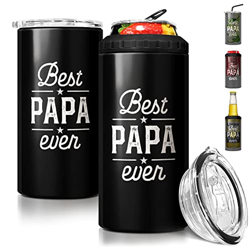 SANDJEST 4 in 1 Dad Tumbler Gifts for Dad from Daughter Son 16oz Best Papa Ever Can Cooler Tumblers Cup Stainless Steel Insulated Cans Coozie Christmas Birthday Fathers Day Gift