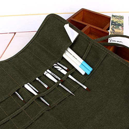 Image of KUIDAMOS 22 Slots Paint Brush Storage Bag, Foldable Artist Paint Brush Roll Up Canvas Pouch Case with 2 Layers for Home Long Handle Paintbrush Storage Easel Traveling
