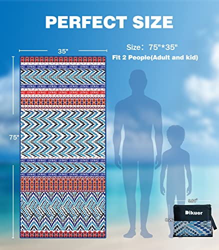 Dikuer Extra Large Soft Microfiber Beach Towel 75"X35"Oversized With Towel Band, Sand Free Quick Dry Boho Beach Towels, Super Absorbent, Lightweight Compact For Adults Swimming Pool Camping #TOP5