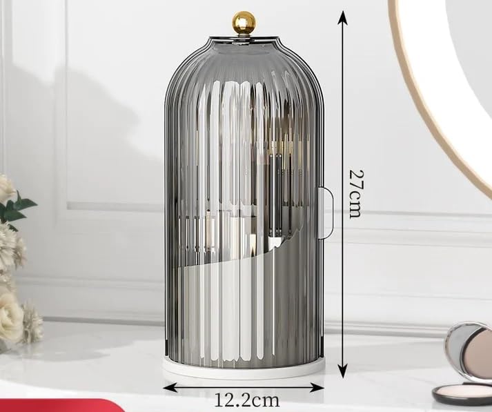 Image of KREPS Makeup Brush Holder with Lid,360 Rotating Makeup Organizer, Nail Polish Perfume Lipstick Pen-Pencil Paint Brush Stationary Organizer, Multifunctional Dressing Table Storage (Black)