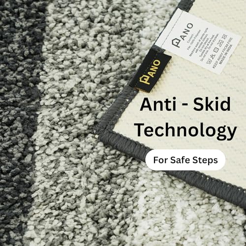 Image of Pano Textured Striped Runner Rug 45x130 cm Grey | Anti-Skid, Super Soft & Ultra Absorbent Floor Runner | Quick Dry & Washable Runner for Bathroom, Kitchen, Bedroom & Living Room