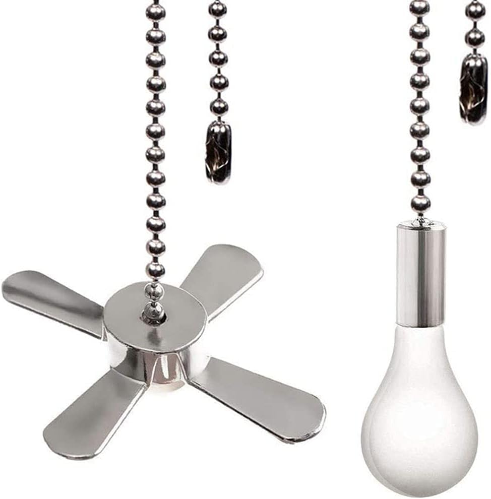 Image of SKYVIEW INTERNATIONAL Ceiling Fan Pull Chain Extension Ornaments Chains with Decorative Light Bulb and Fan Cord 13.6 Inches Fan Chain Set for Ceiling Light Lamp (Pull Chain(SILVER))