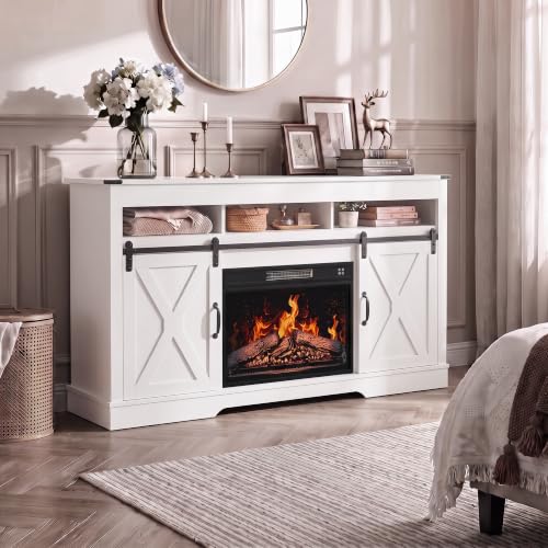 Image of RoyalCraft Farmhouse 34 inch Tall Fireplace TV Stand for 65+ Inch TV, White