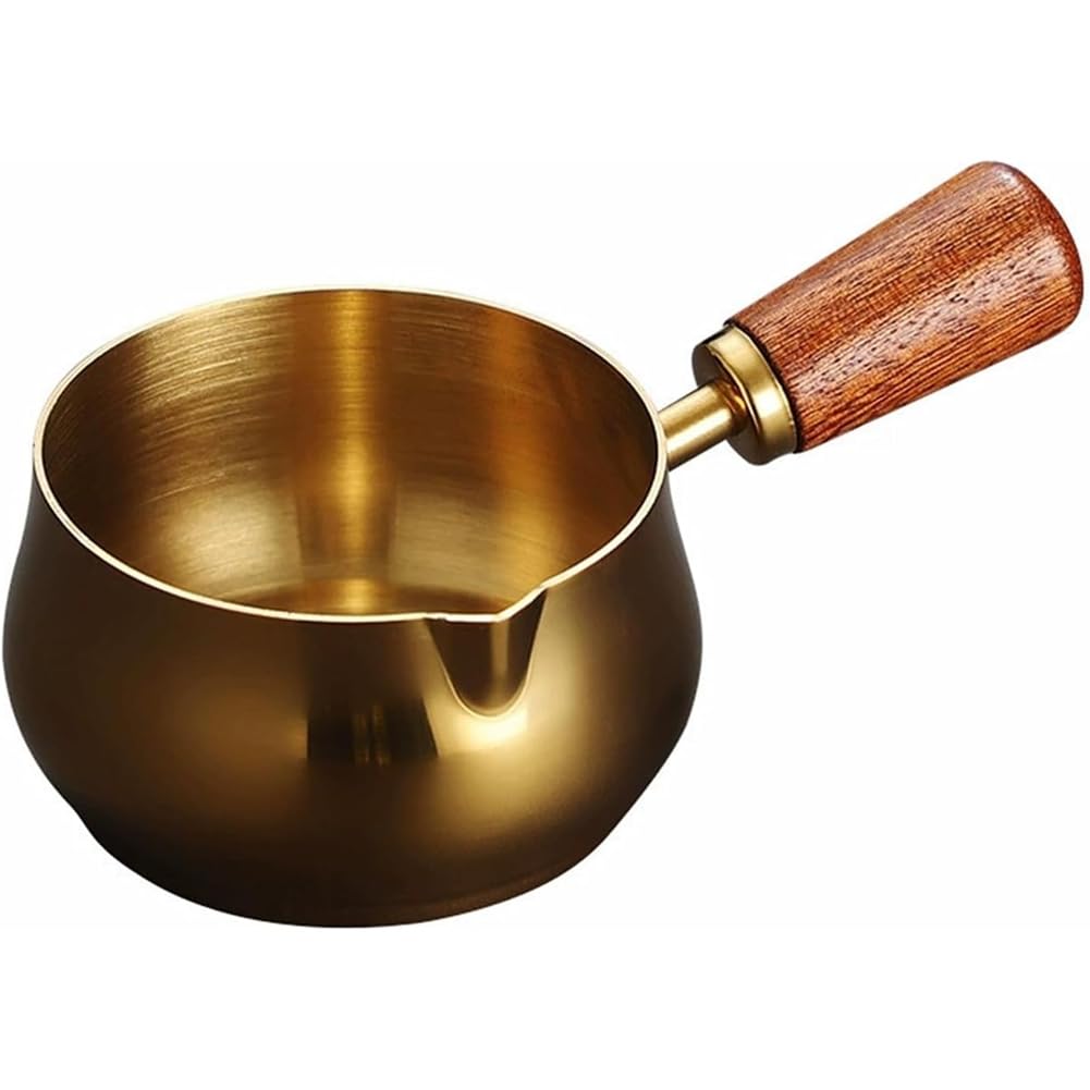 CTRLZS Stainless Steel 180ML Espresso Coffee Measure Cup with Wooden Handle for Making Sauce, Reheating Soup B