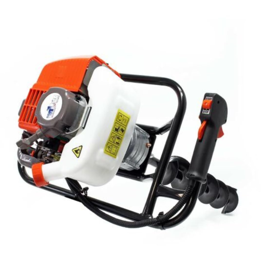 Trivella a scoppio con motore da 52cc 2 tempi con prolunga da 50 cm e 3 punte intercambiabili da 100-150-200mm, mototrivella trivellatrice da giardino e campi, utilizzo professionale e fai da te