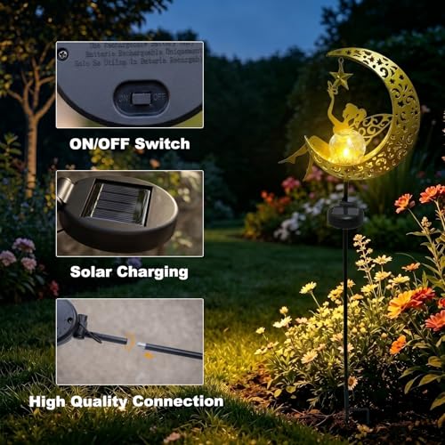 Guirlande solaire lune en métal ciselé et globe de verre premium - 5