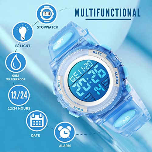 Image of Kids Watch,Boys Watch for 3-15 Year Old Boys,Digital Sport Outdoor Multifunctional Chronograph LED 50 M Waterproof Alarm Calendar Analog Watch for Children with Silicone Band,Kids Gift