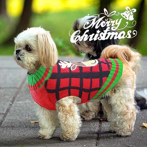 ABRRLO Weihnachten Hund Pullover hässlich Vintage Stricken Plaid Xmas Rentier Urlaub Festliche Hund Pullover Kleidung für kleine mittlere große Hunde Katze(Rentier,XL)