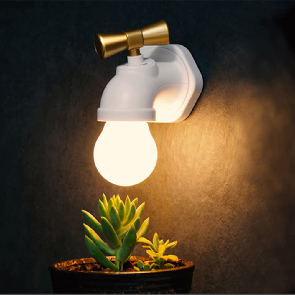 Czarna bateria ścienna z czujnikiem ruchu Wewnętrzna lampa ścienna LED Zasilana bateryjnie z przełącznikiem, Oświetlenie ścienne USB na akumulator Kreatywna lampa korytarzowa z kranem,White