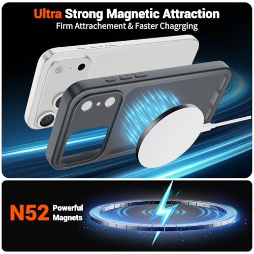 Image of SUPFINE Magnetic for iPhone 17 Pro Case Gray | (Compatible with MagSafe)(Military Grade Drop Protection)(Camera Protection)Translucent Matte Phone Cover