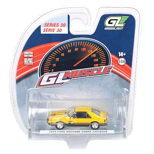 Greenlight 1/64 Ford Mustang Cobra Fastback 1979 amarillo miniatura 7