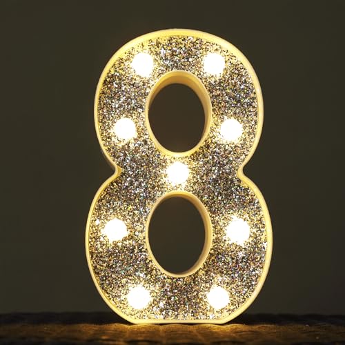 Image of Light Up Letters, Marquee Light Letter for Table Decorations, Glitter Light Up Signs for Prom, Events, or Engagement Party Decor, Featuring Alphabet & Number Lighted Letters, Number 8