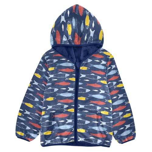 Fish Cartoon Doodle Girls Fleece Jacket Girls Fall Jacket Girls Zip Up Hoodie Girls Sherpa Jacket 2-10T