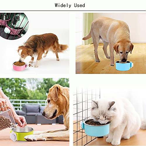 2-in-1 abnehmbarer Hundenapf für Hundekäfige, Welpenfutter, Wassernapf mit Bolzenhalter, Edelstahl, Haustier-Hängeschale, Futter-Wassernapf, 2 Stück/Set (klein, quadratisch, Rosa)