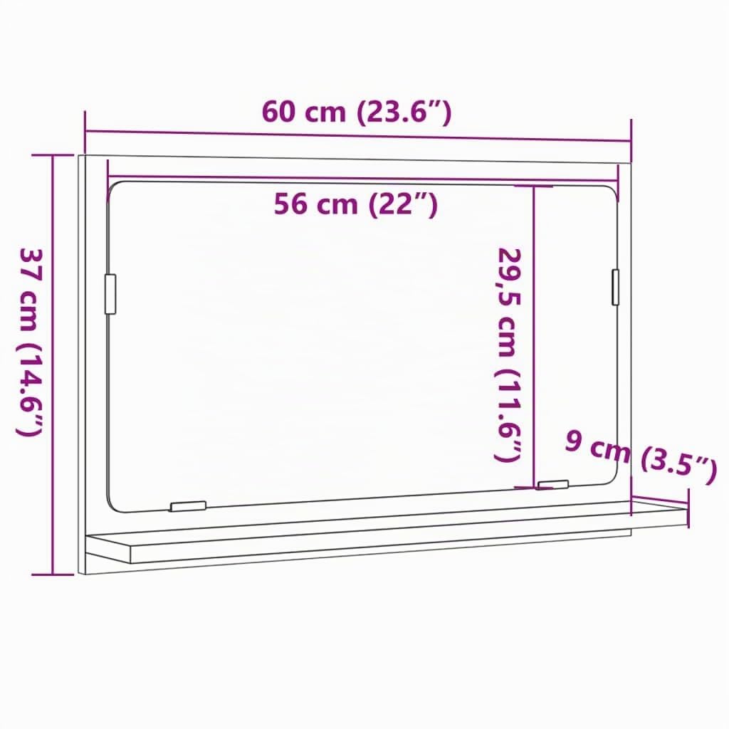 vidaXL Espejo Mueble de baño Madera ingeniería Envejecida 60x11x37 cm, Armario con Espejo, Espejo con Armario, Armario con Espejo de tocador