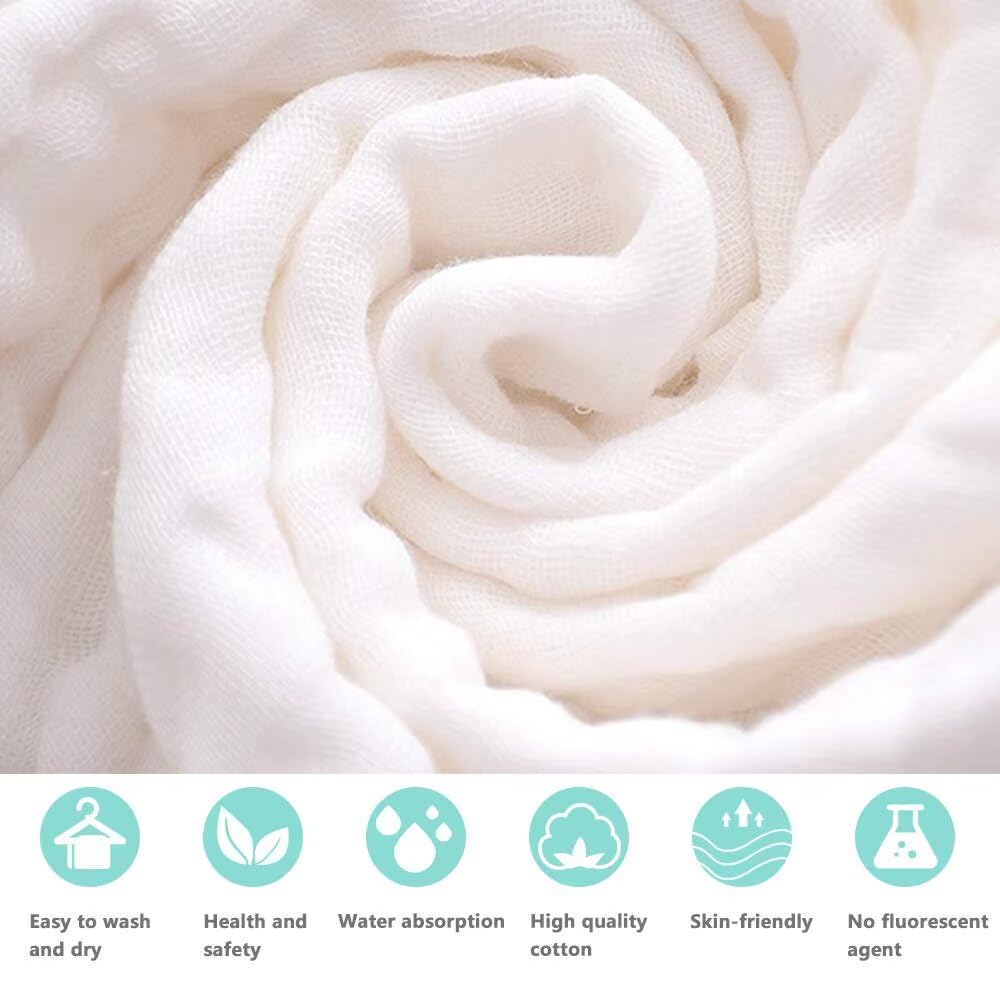 Bwinka 2PCS Super Soft 6 Layers Muslin Cotton Newborn Baby/Kids Bath Towels White Also for Baby Blanket(105x105cm) (White*2)