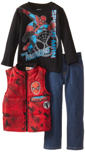 Ensemble Spider-Man 3 pièces avec gilet pull et pantalon rouge taille 4 ans