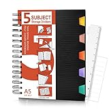 MOWEE Spiral Notebook - 5 Subject Notebook with Dividers Pocket, Tabs, Ruler, A5 Wide Ruled Notebook