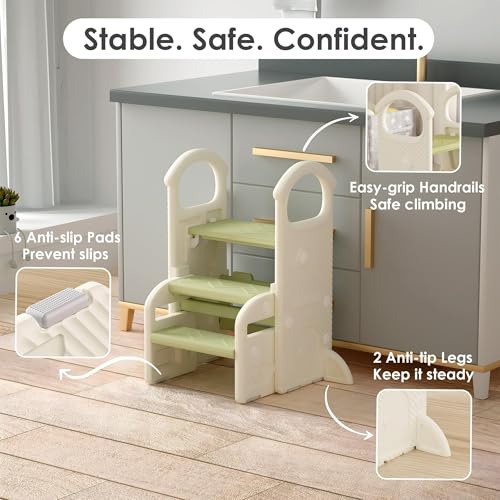 Marchepied enfant vert avec poignées et tabouret réglable