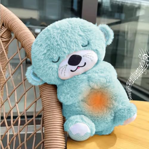 Image of Niku Breathing Teddy Bear Otter Soft Toys for Kids Baby Girls Blue Colour | Glowing Music for Baby Sensory Sleep | Lights Rhythmic Simulation Plush with Soothing Sound | Best Birthday Gift