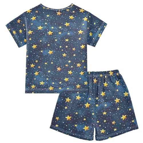 ALAZA Cartoon Style Starry Dark Night Pajamas Set Short Sleeve Cotton Sleepwear Summer Pjs 2 Piece 5-14Y2