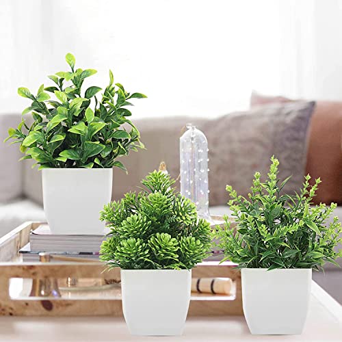 Artificial Potted Plants, Green Artificial Plastic Eucalyptus Plants Small Indoor Potted Houseplants, Small Faux Plants for Home Decor Bathroom Office Farmhouse. (Set-4) - Image 3