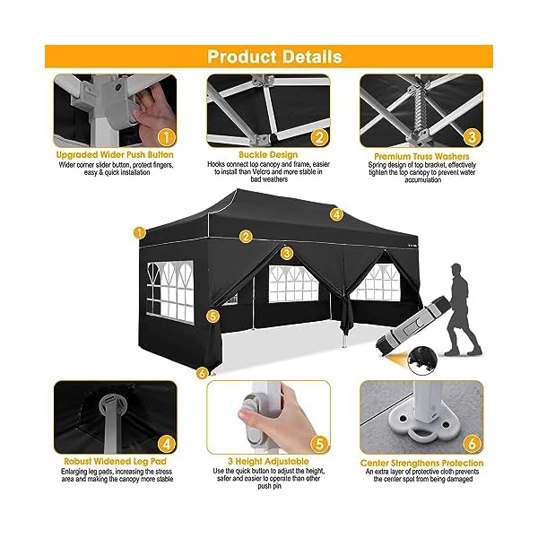 Hoteel 10×20 heavy duty pop up canopy tent with sidewalls commercial outdoor canopy tents for parties event wedding with roller bag waterproof uv 50 upgraded thickened hexagonal legs black  urban country home decor