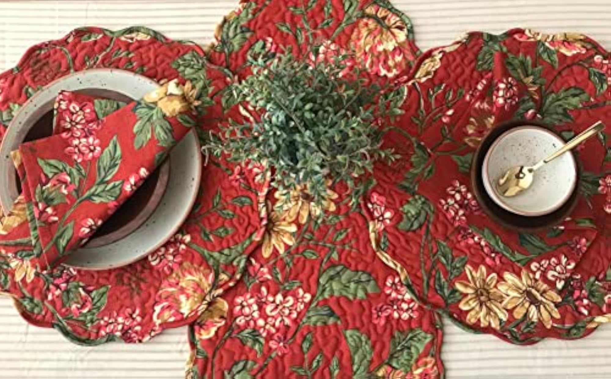 Cotton Red Floral Quilted Kitchen Placemat