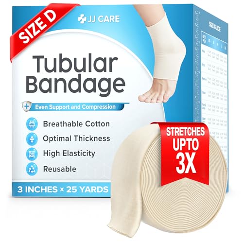 Image of Tubular Bandage, 3 inch x 25 yds / 75 ft, Stockinette Tubing for Ankles and Knees, Tubi Grip Size D Reusable Elastic Bandage Sleeve, Compression Tubes for Knees and Upper Arm