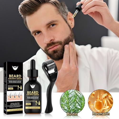 BloomBelle Beard Growth Serum with Derma Roller for Hair, Beard, Biotin Beard Growth Kit, Beard Roller, Rosemary Oil Beard Growth Oil, Rapid Growth & Thickening, Beard Grooming Kit For Men - Image 4