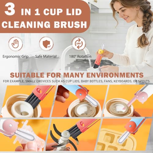 Image of 3 in 1 Cup Lid Cleaning Brush, Multifunctional Crevice & Gap Cleaner for Water Bottles, Insulated Cups and Tumblers, Deep Cleaning Tool for Home & Kitchen, Portable Travel Lid Cleaner Set (4 PCS)