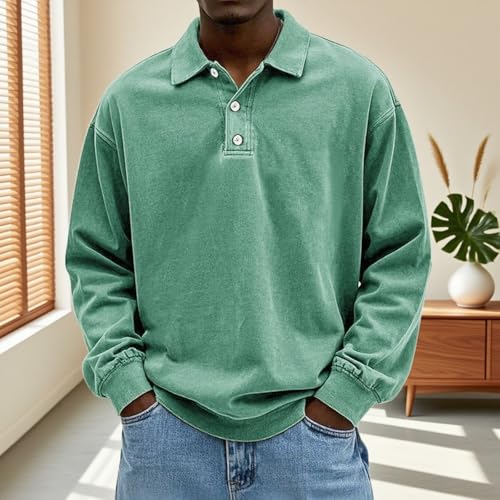 Mokaloha Vintage Long-Sleeved Polo, Men's Fashion Retro Washed Distressed Cotton Lapel Long Sleeve Polo Shirt3