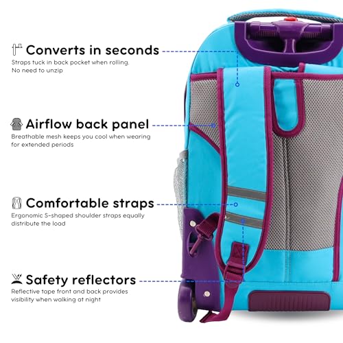 Image of J World Sundance Laptop Rolling Backpack for Girls Boys. Roller Bookbag with Wheels, 20 Inch, Sky Blue