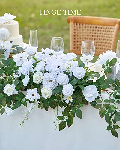 Tinge Time Artificial Sweetheart Flower Swag With Table Cloth And Table Runner, Pack Of 3 Floral Arrangement For Wedding Sweetheart Table Centerpiece Decoration(Virginalwhite) #TOP3