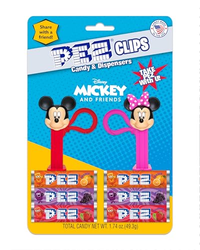 Mickey & Friends PEZ Clips (Two mini PEZ Dispensers on keychain clip + six candy refills)