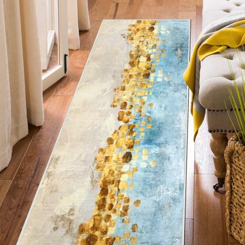 FREADEM Machine Washable Runner Rugs 2' x 6', Non Slip Non Shedding Carpet Area Rugs with TPR Rubber Backing, Low Pile Rugs for Indoor Bedroom Bathroom Living Room Aisle Hallway Balcony Entryway